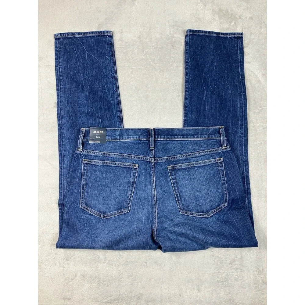 J.Crew Flex Slim Mens Jeans 35x32* Blue Denim 5 Pocket Stretch Preppy